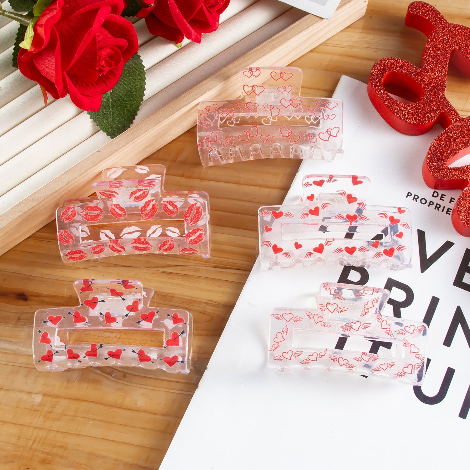 Wholesale PVC 8 Cm Valentine's Day Hair Clips